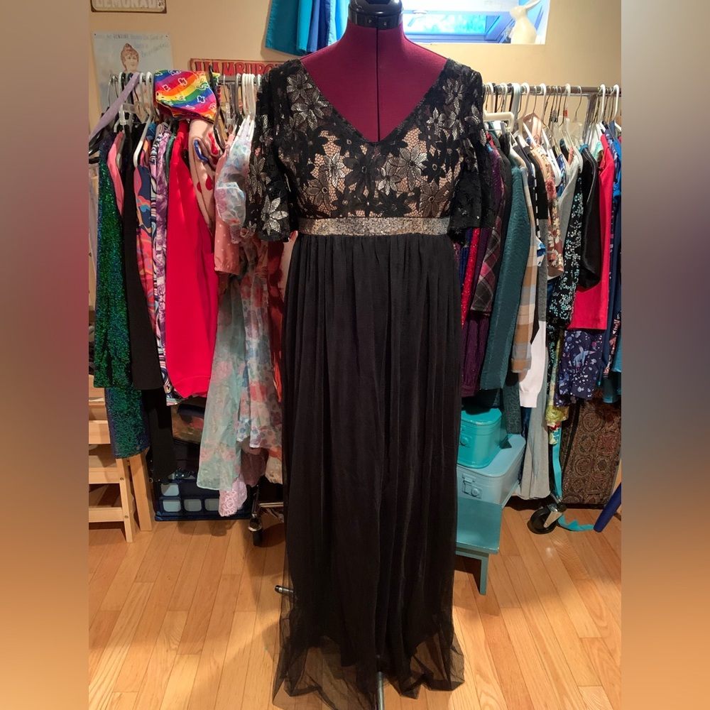 Sequin lace mesh prom dress